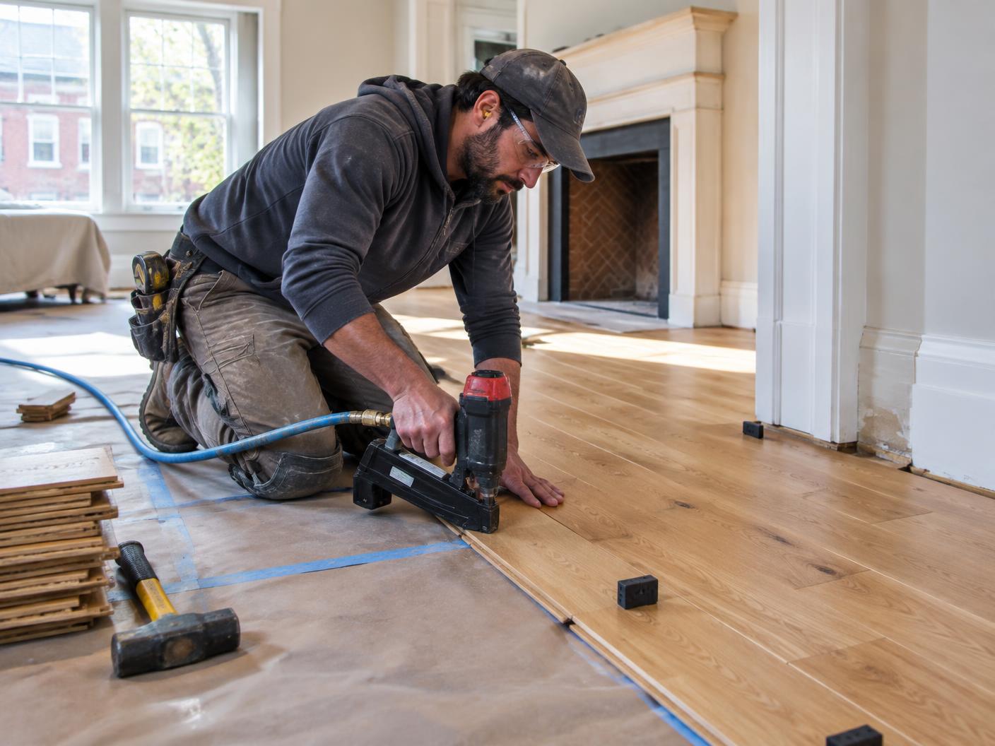 Flooring & Tile work in progress at a Townhouse living room