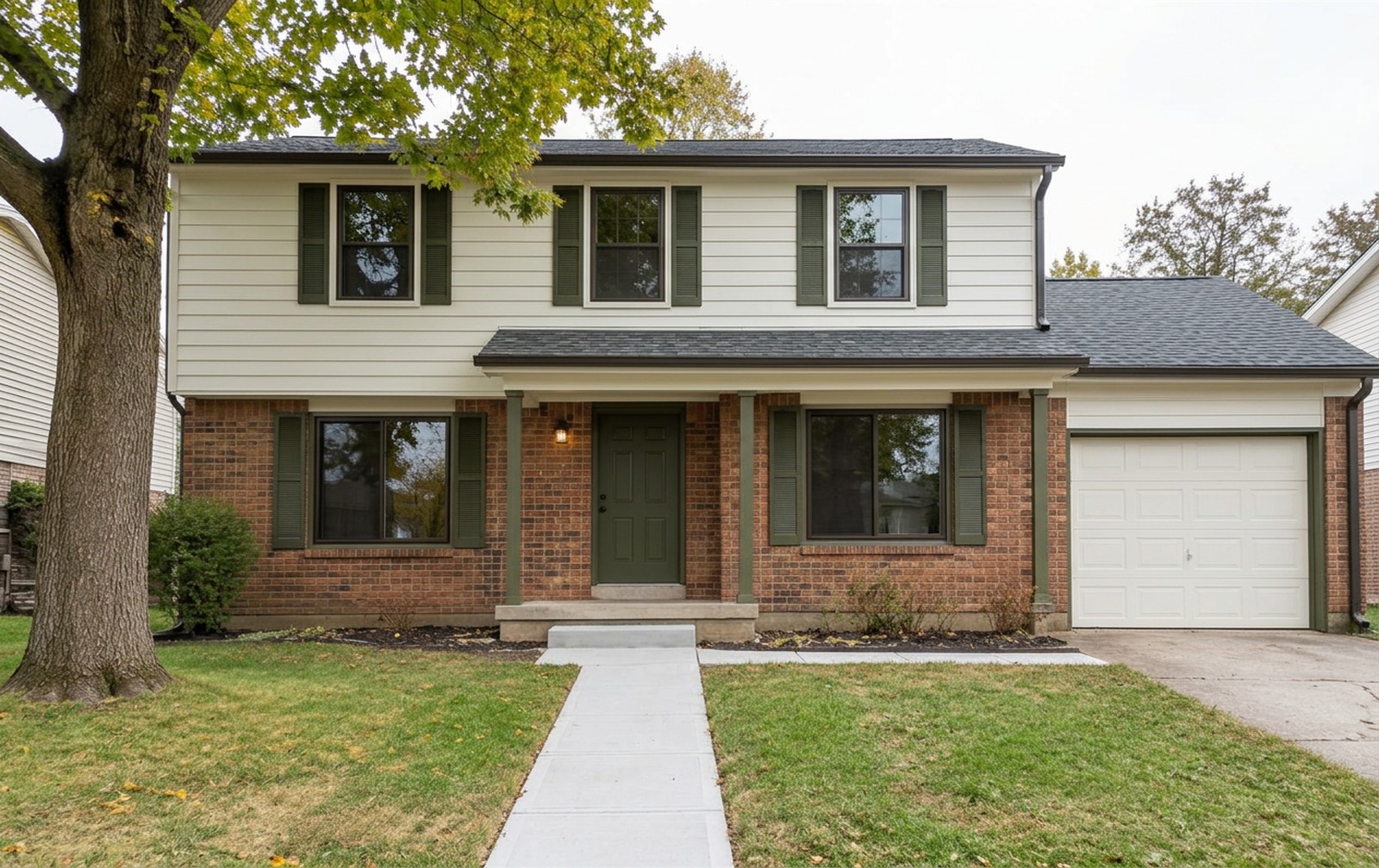 Ground-level view of a carefully restored home exterior